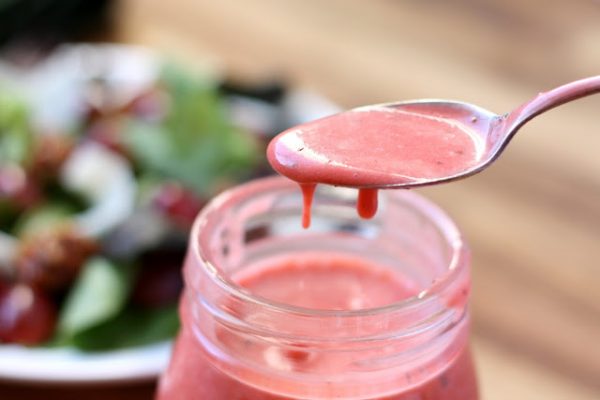 strawberry vinagrette on spoon