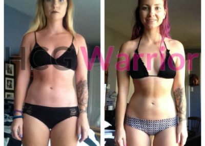 side by side picture of a woman in a bikini that lost some pounds and inches